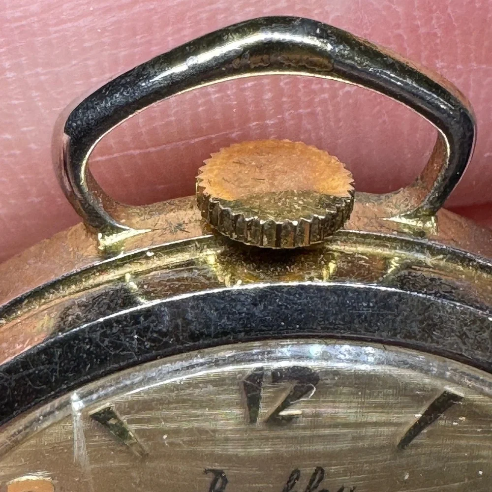 Vintage Barkley Swiss Made Pocket Watch Linen Dial Embossed Scroll Back